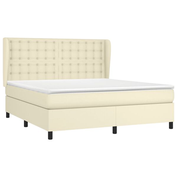 vidaXL Boxspringbett mit Matratze Creme 180x200 cm Kunstleder
