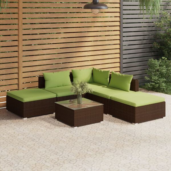 vidaXL 6-tlg. Garten-Lounge-Set mit Auflagen Poly Rattan Braun