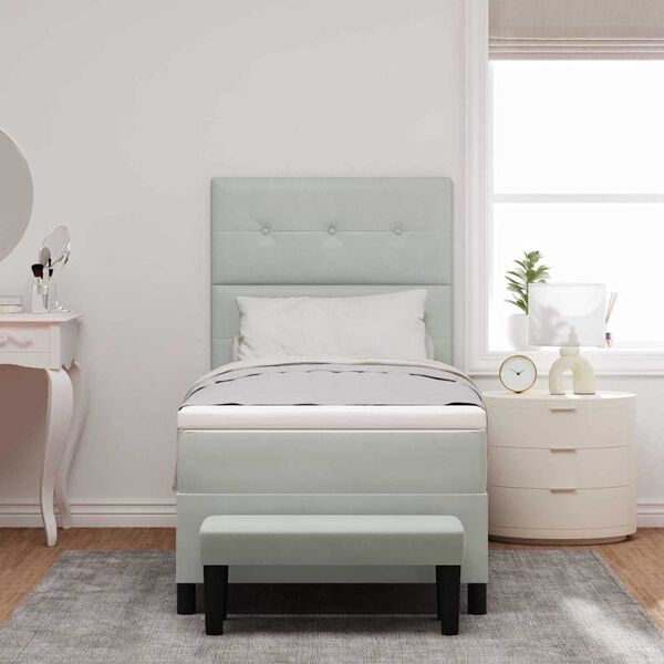 vidaXL Boxspringbett mit Matratze Hellgrau 90 x 200 cm Samt