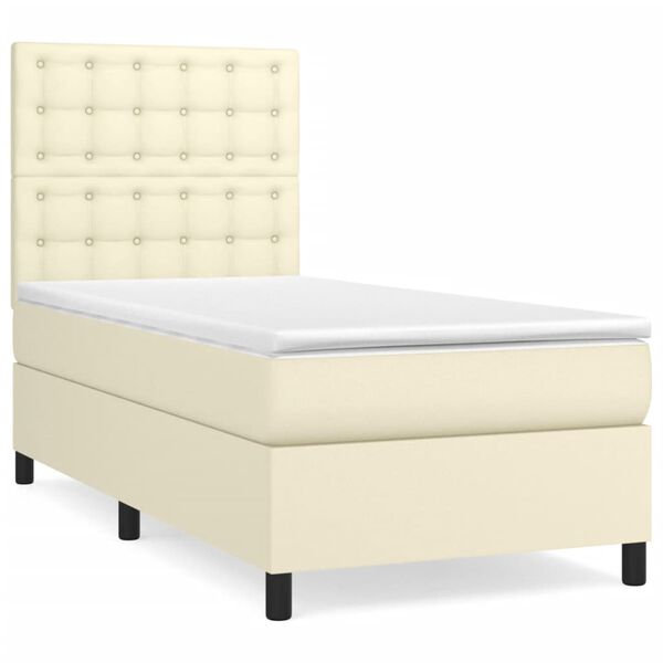 vidaXL Boxspringbett mit Matratze Creme 90x190 cm Kunstleder