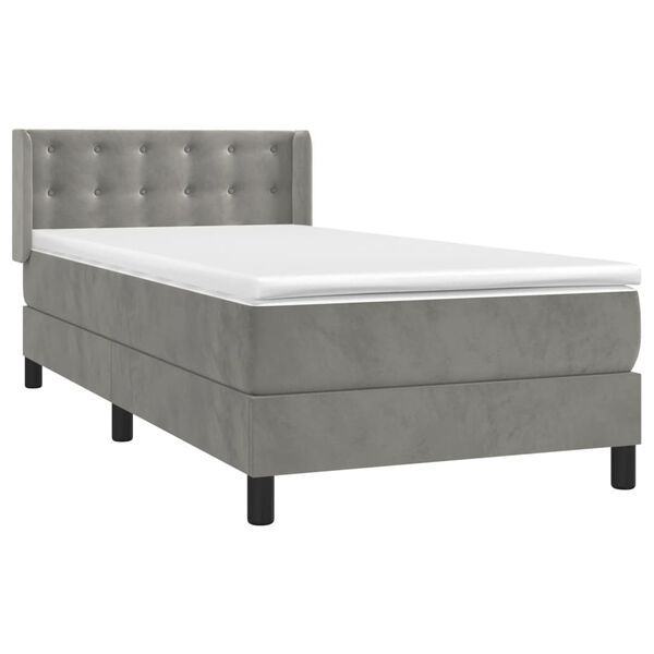 vidaXL Boxspringbett mit Matratze Hellgrau 100x200 cm Samt