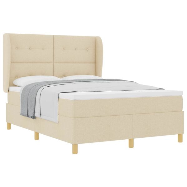 vidaXL Boxspringbett mit Matratze Creme 200 x 140 cm Stoff