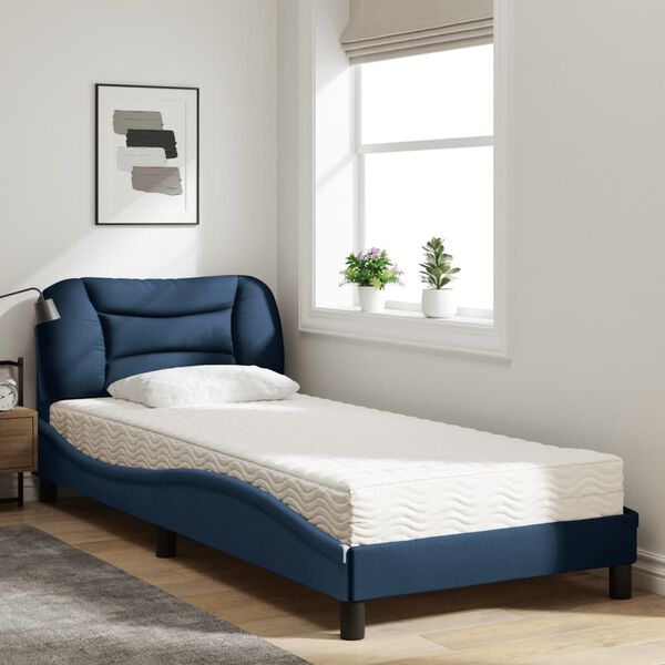 vidaXL Bett mit Matratze "Hvar" Blau 90x190 cm Stoff