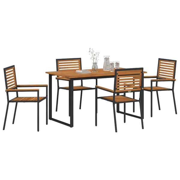vidaXL Garten Essgruppe 5 pcs Schwarz Massivholz Akazie