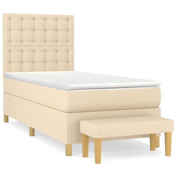 vidaXL Boxspringbett mit Matratze Creme 100x200 cm Stoff