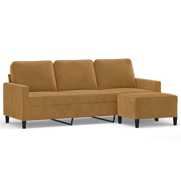 vidaXL 3-Sitzer-Sofa mit Hocker Braun 180 cm Samt
