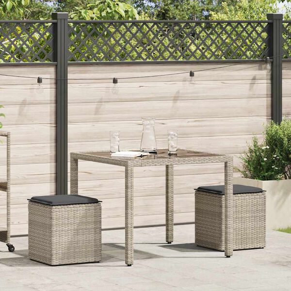 vidaXL Gartenhocker mit Kissen 2 Stk. Hellgrau 40x40x43 cm Poly Rattan
