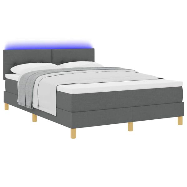 vidaXL LED Boxspringbett mit Matratze Dunkelgrau 140 x 200 cm Stoff