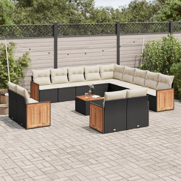 vidaXL 14-tlg. Garten-Sofagarnitur mit Kissen Schwarz Poly Rattan