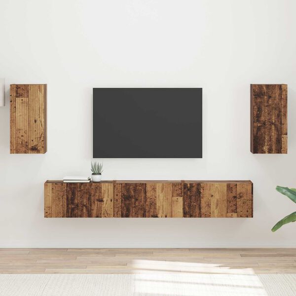 vidaXL TV-Schrankset Wandmontiert 5 pcs Altholz Holzwerkstoff