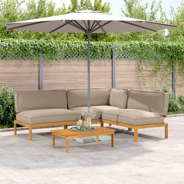 vidaXL Sofa Set mit Kissen Uni 4 pcs Taupe Massivholz Akazie