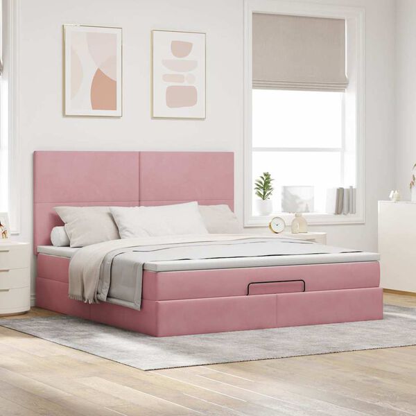 vidaXL Ottoman-Bett mit Matratzen & LEDs Rosa 180x200 cm Samt