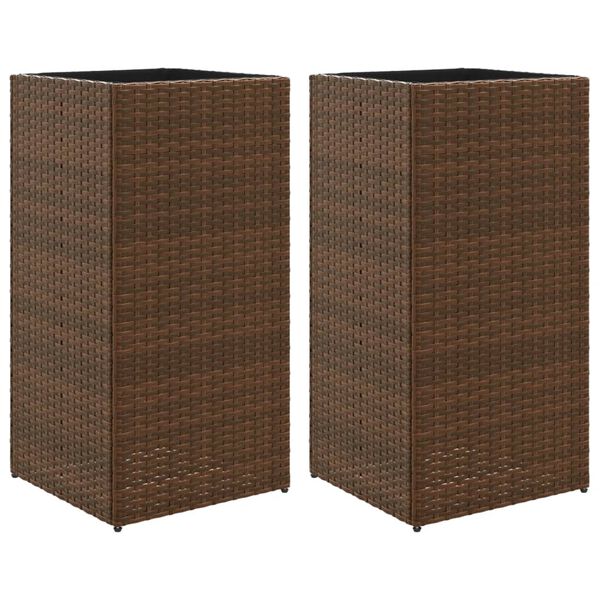 vidaXL Pflanzk&uuml;bel 2 Stk. Braun 40x40x80 cm Poly Rattan