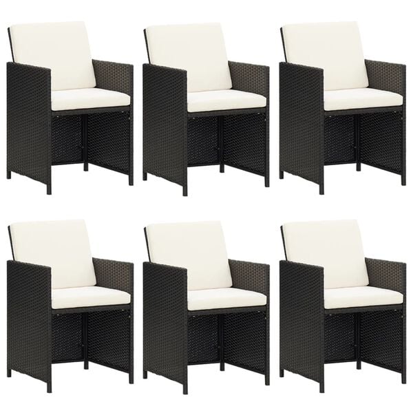 vidaXL 7-tlg. Garten-Essgruppe mit Kissen Poly Rattan Schwarz