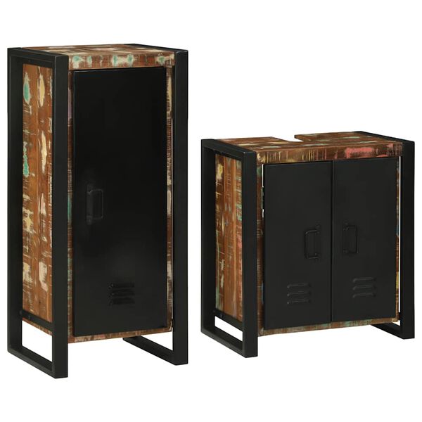 vidaXL Badezimmermöbel-Set mit Regal 2 pcs Mehrfarbig Massives Altholz