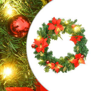 vidaXL Weihnachtskranz mit LED-Leuchten Gr&uuml;n 60 cm PVC