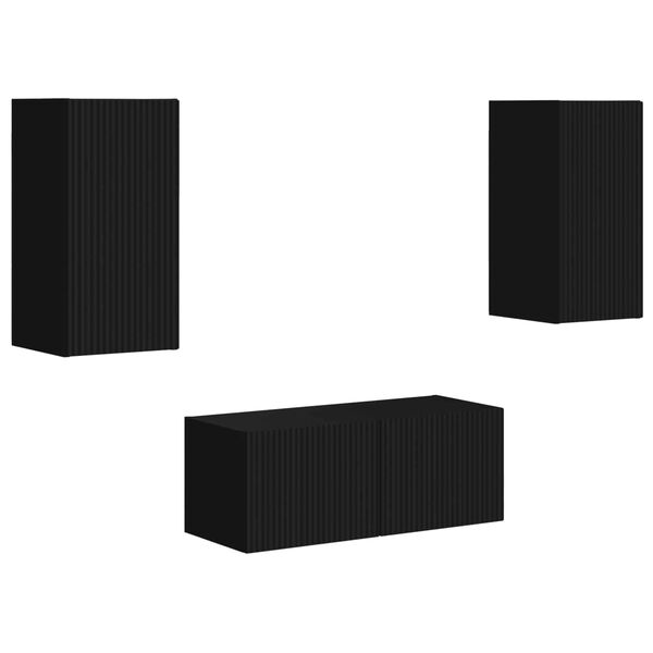 vidaXL TV-Schrankset Wandmontiert 6 pcs Schwarz Holzwerkstoff