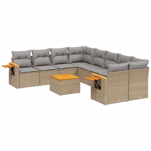 vidaXL 9-tlg. Garten-Sofagarnitur mit Kissen Beige Poly Rattan