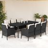 vidaXL 9-tlg. Garten-Essgruppe mit Kissen Schwarz Poly Rattan