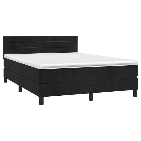 vidaXL Boxspringbett mit Matratze & LED Schwarz 140x190 cm Samt