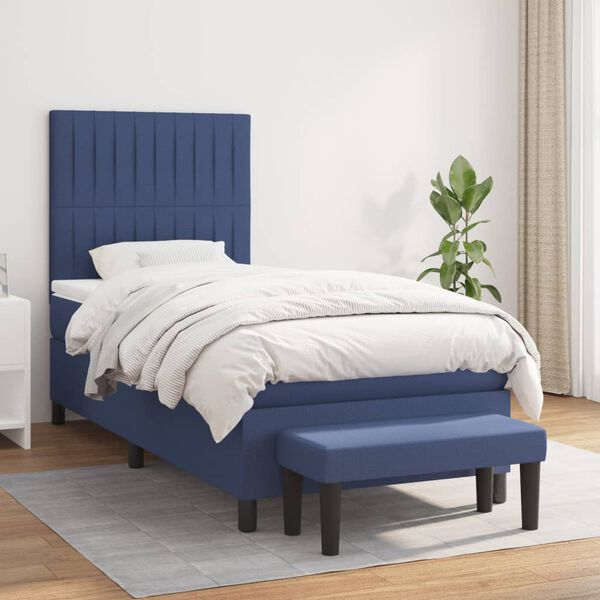 vidaXL Boxspringbett mit Matratze Blau 90x200 cm Stoff