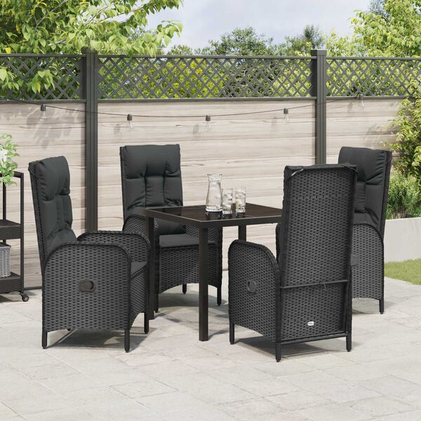vidaXL Garten Essgruppe mit Kissen 5 pcs Schwarz Poly-Rattan