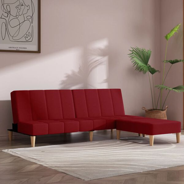 vidaXL Schlafsofa 2-Sitzer mit Hocker Weinrot Stoff