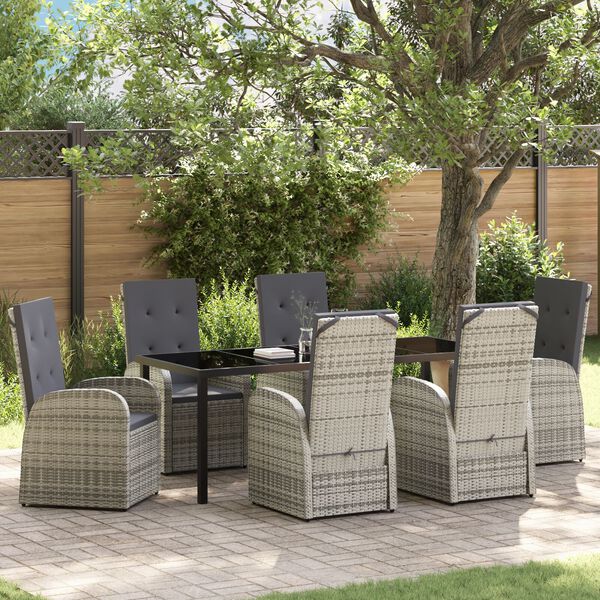 vidaXL Garten Essgruppe mit Kissen 7 pcs Grau Poly-Rattan
