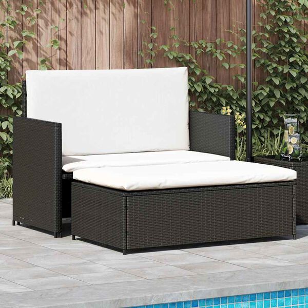 vidaXL 2-tlg. Garten-Lounge-Set mit Auflagen Poly Rattan Schwarz