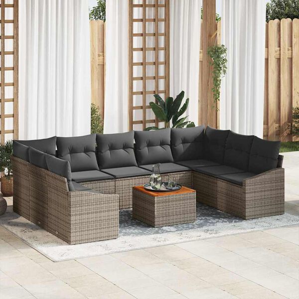 vidaXL Gartensofa-set mit Speicher 10 pcs Grau Poly-Rattan