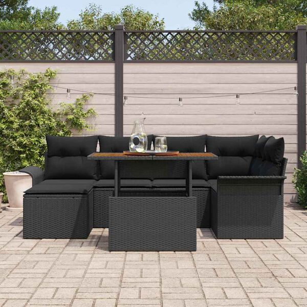 vidaXL Garten-Sofa-Set mit Speicher 7 pcs Schwarz Poly Rattan