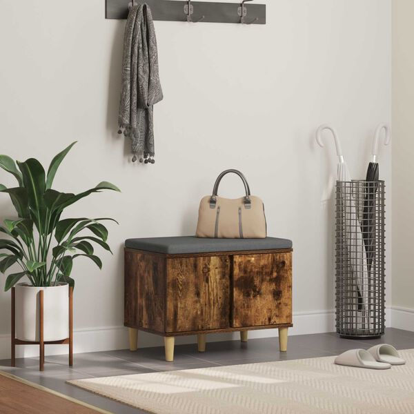 vidaXL Flurbank mit Kissen mit T&uuml;r Ger&auml;ucherte Eiche 60 x 38 x 46 cm