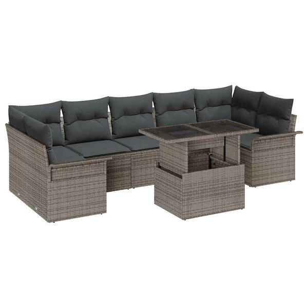 vidaXL Gartensofa-set mit Kissen 8 pcs Grau Poly-Rattan