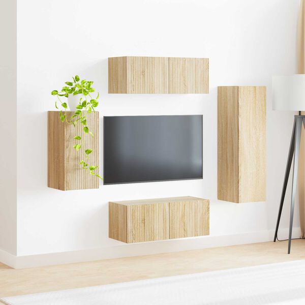 vidaXL TV-Schrankset Wandmontiert 4 pcs Sonoma-Eiche Holzwerkstoff