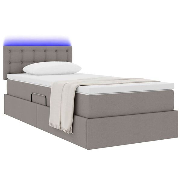 vidaXL Bett mit Stauraum und LED mit Matratze Taupe 90 x 200 cm Stoff