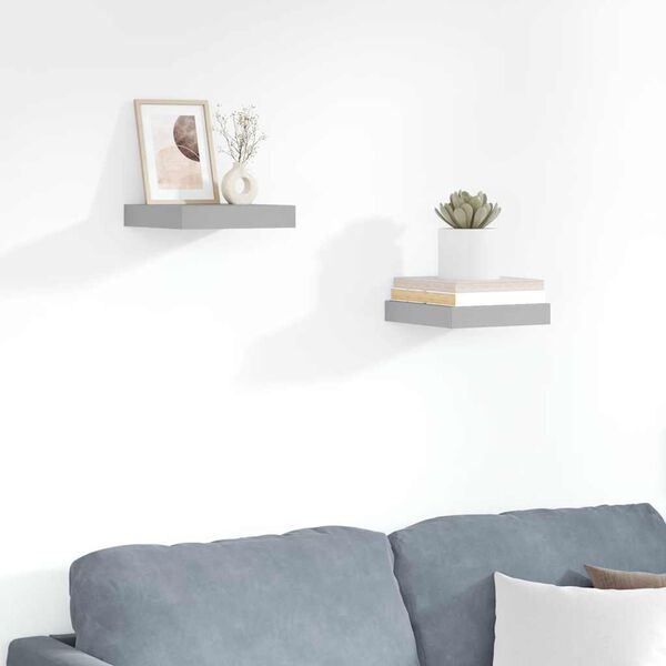 vidaXL Schweberegale 2 Stk. Grau 23x23,5x3,8 cm MDF