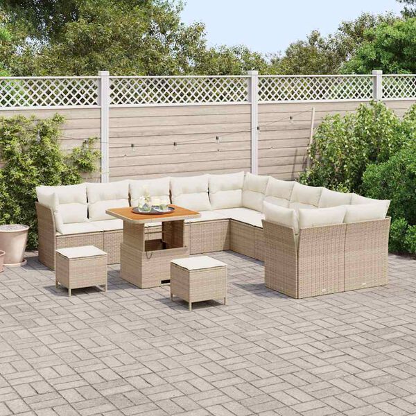 vidaXL Gartensofa-set mit Kissen 13 pcs Beige und Creme Poly-Rattan