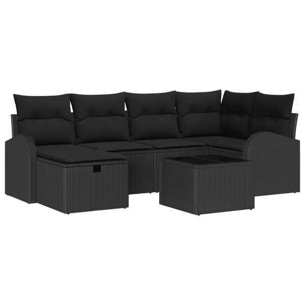 vidaXL Garten-Sofa-Set mit Kissen 7 pcs Schwarz Poly Rattan