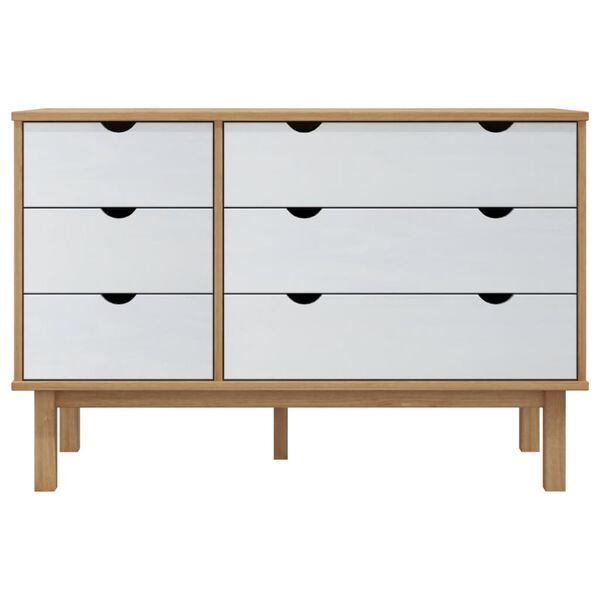 vidaXL Schubladenschrank OTTA Braun & Weiß 111x43x73,5 cm Massivholz