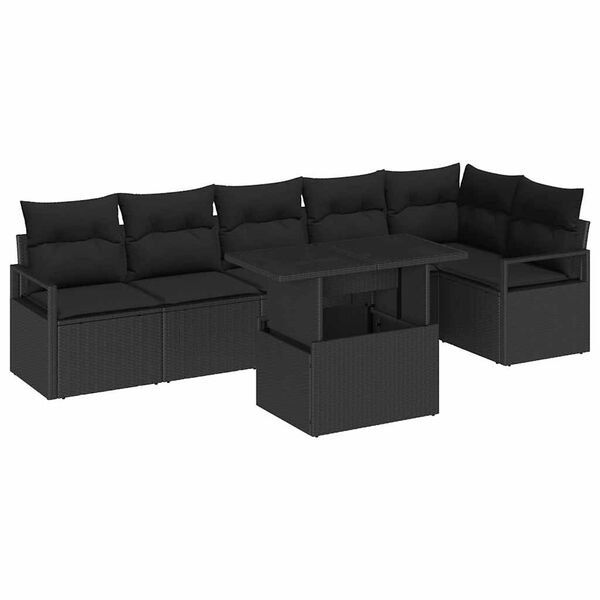 vidaXL Gartensofa-set mit Speicher 7 pcs Schwarz Poly-Rattan