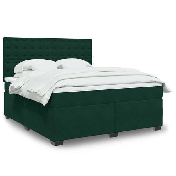 vidaXL Boxspringbett mit Matratze Dunkelgr&uuml;n 180x200 cm Samt