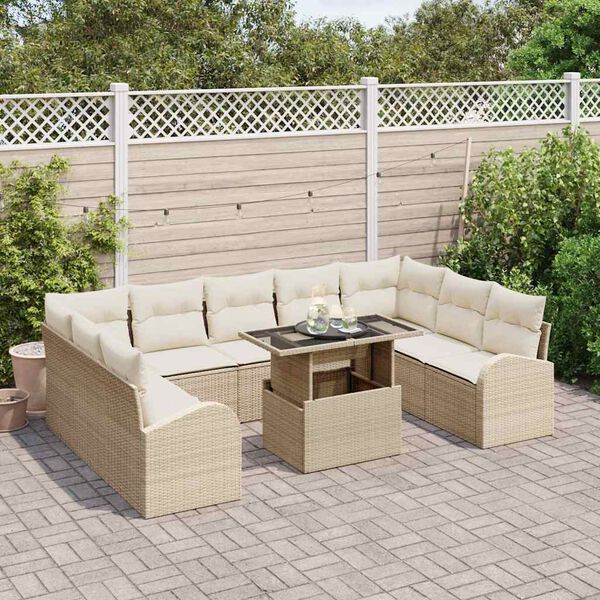vidaXL Sofa Set mit Kissen 10 pcs Beige und Creme Poly-Rattan
