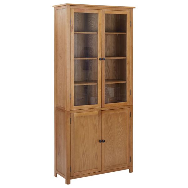vidaXL B&uuml;cherschrank mit 4 T&uuml;ren 90x35x200 cm Eiche Massivholz & Glas