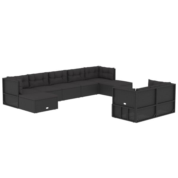 vidaXL 9-tlg. Garten-Lounge-Set mit Kissen Schwarz Poly Rattan