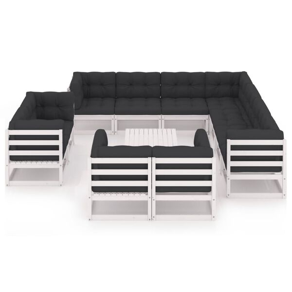 vidaXL 12-tlg. Garten-Lounge-Set mit Kissen Wei&szlig; Massivholz Kiefer