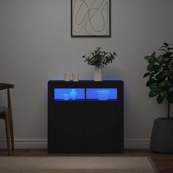 vidaXL Sideboard mit LED-Leuchten Schwarz 80x35x75 cm
