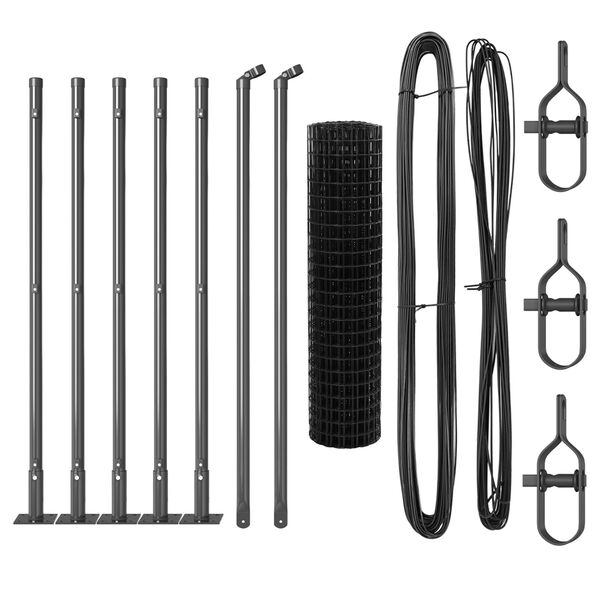 vidaXL Zaun mit Pfosten Grau 0,4 x 10 m Stahl und PVC