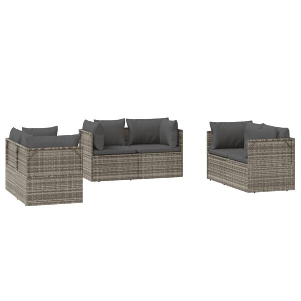vidaXL Garten-Ecksofa 6 Stk. Grau 57x57x56 cm Poly Rattan