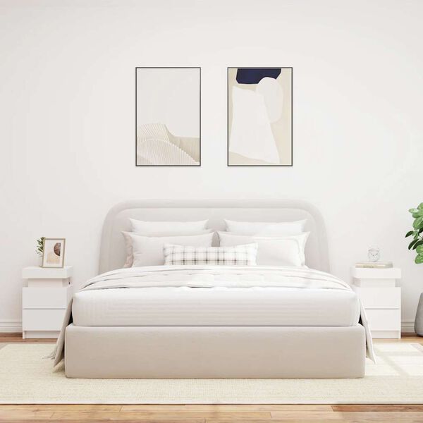 vidaXL Nachttische mit LED-Leuchten 2 Stk. Wei&szlig; 35x39x55 cm