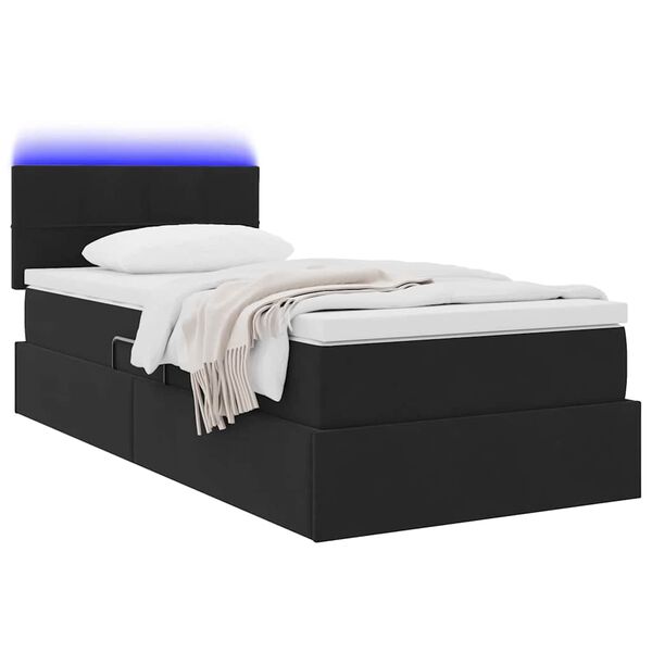 vidaXL Bett mit Stauraum und LED mit Matratze Schwarz 90 x 200 cm Samt